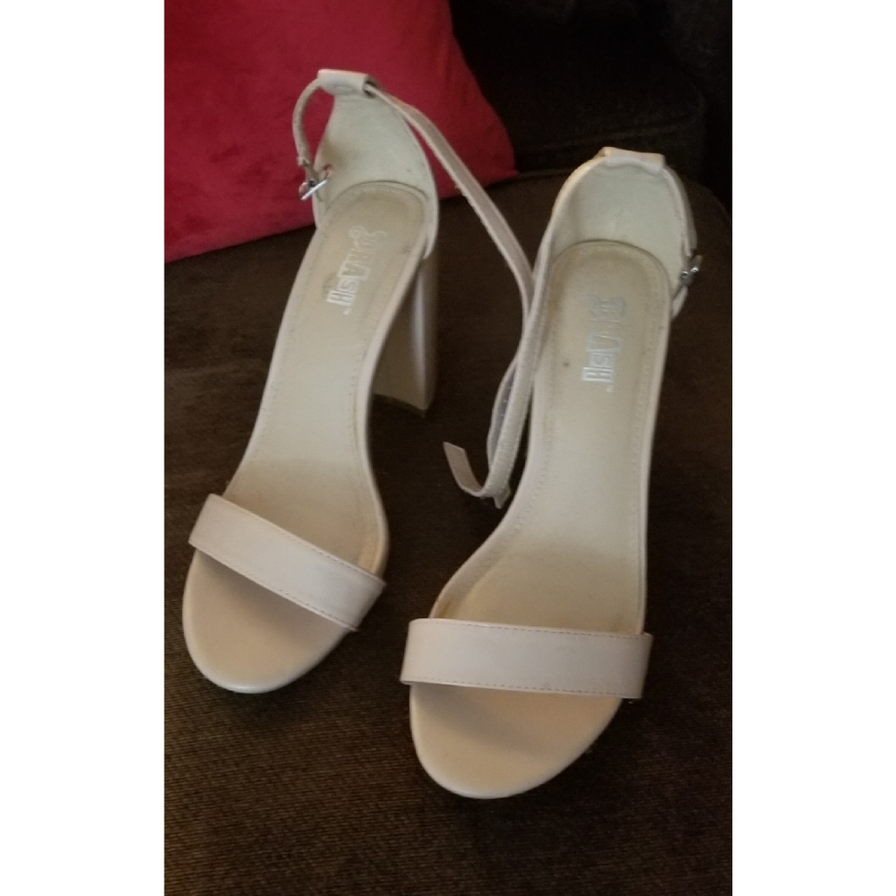 Beige Open Toe Ankle Wrap Heels